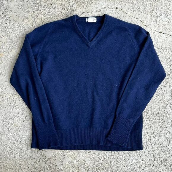 Jos A Bank Mens Cashmere Navy Blue V Neck Long Sleeve Sweater. Size L - Picture 1 of 3